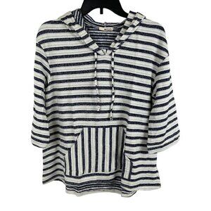 LA made Women 3/4 Sleeve Striped Pullover Sweatshirt Hooded Size M